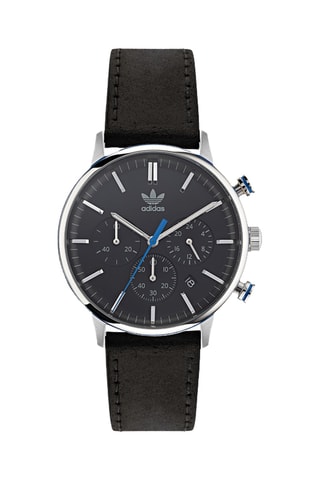 Leren Quartz Horloge Code One Chrono - Chronograaf - Zwart en Zilverkleurig