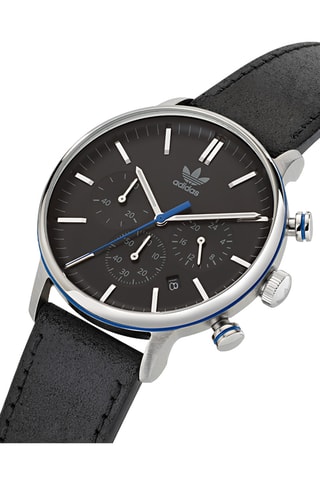 Leren Quartz Horloge Code One Chrono - Chronograaf - Zwart en Zilverkleurig