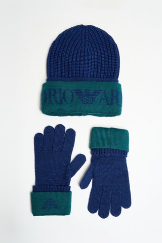 Gants et bonnet en laine - Bleu et vert