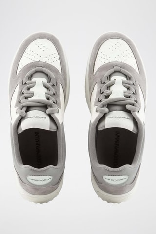 Baskets en croûte de cuir - Gris et blanc - Emporio Armani