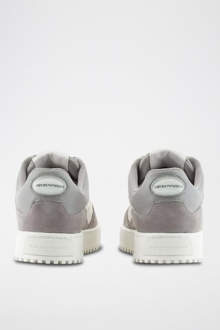 Baskets en croûte de cuir - Gris et blanc - Emporio Armani