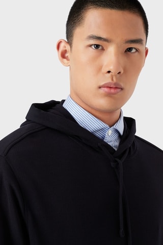 Pull à capuche en laine vierge - Bleu marine