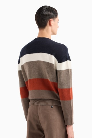 Pull en laine vierge - Bleu nuit et marron chiné