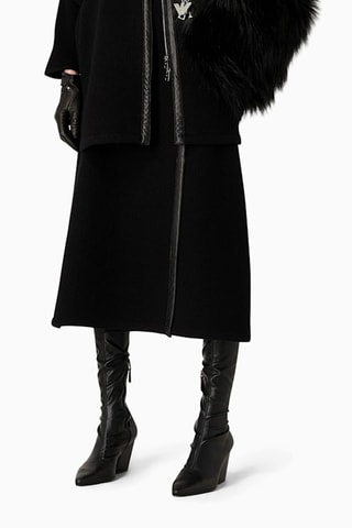 Jupe midi en laine vierge taille haute - Noir