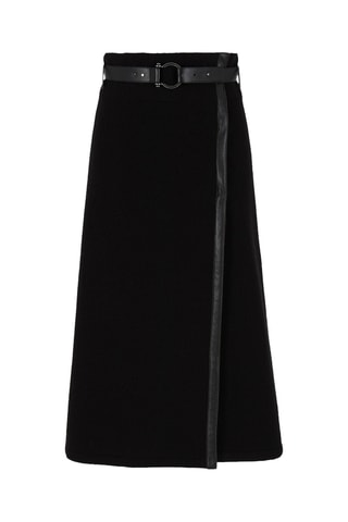 Jupe midi en laine vierge taille haute - Noir