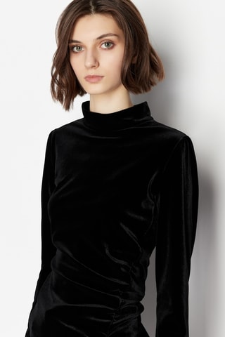 Robe midi en velours - Noir