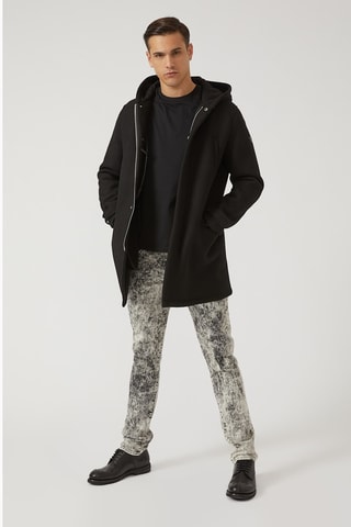Manteau à capuche en laine - Noir