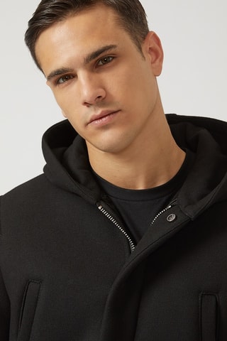 Manteau à capuche en laine - Noir