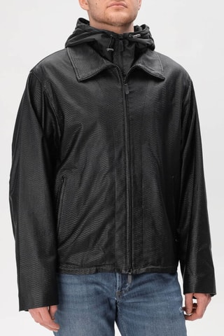 Veste en cuir d’agneau à capuche - Noir