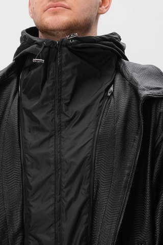 Veste en cuir d’agneau à capuche - Noir