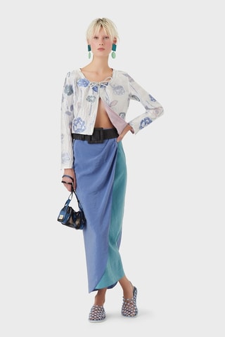 Falda larga de seda - Azul cobalto y turquesa
