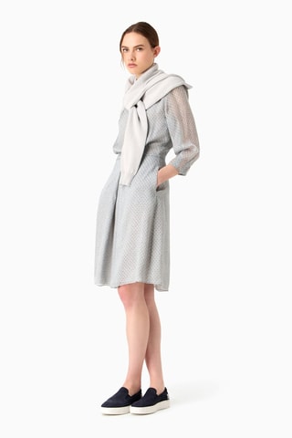 Vestido evasé de seda y piel - Gris