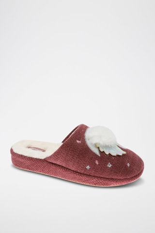 Pantoufles fourrées - Blanc, beige et rouge