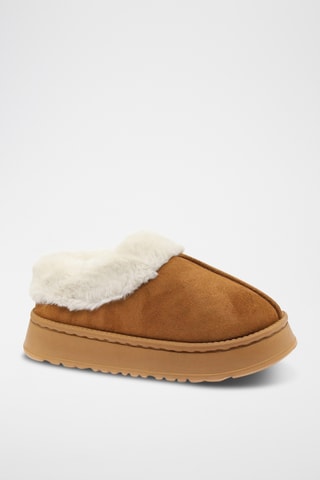 Chaussons plateformes fourrés - Camel