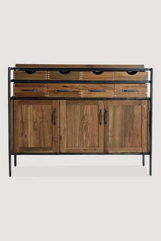 Buffet 3 portes - Naturel - Structure en bois de manguier et teck - 140 x 110 x 40 cm