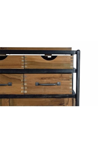 Buffet 3 portes - Naturel - Structure en bois de manguier et teck - 140 x 110 x 40 cm