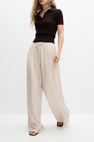Pantalon wide legs taille haute - Beige