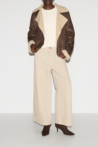 Pantalon wide legs taille haute - Beige