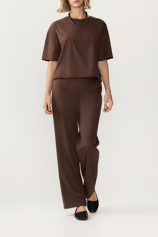 Pantalon wide legs taille haute - Marron