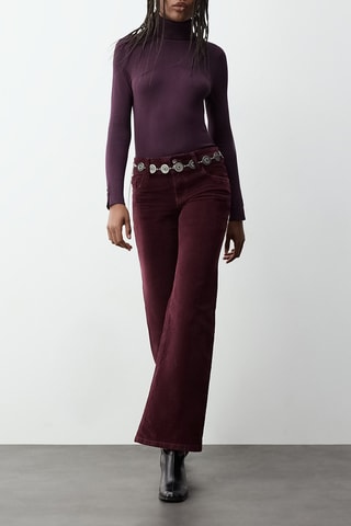 Pantaloni flare in velluto a vita alta - Bordeaux