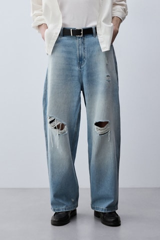 Jean baggy taille haute - Bleu