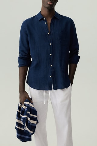 Camicia in lino - Blu scuro