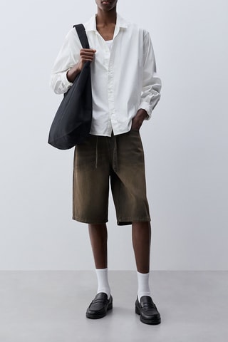 Bermuda baggy en jean - Marron foncé