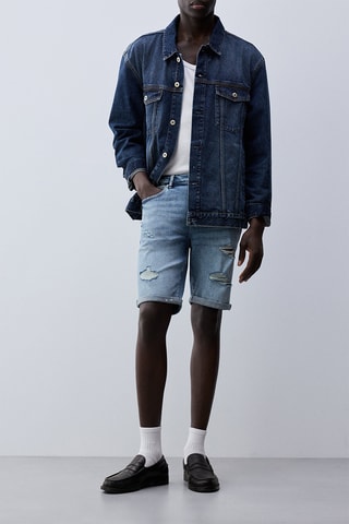 Bermuda skinny en jean - Bleu