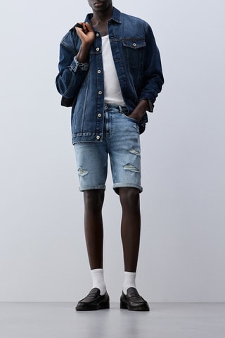 Bermuda skinny en jean - Bleu