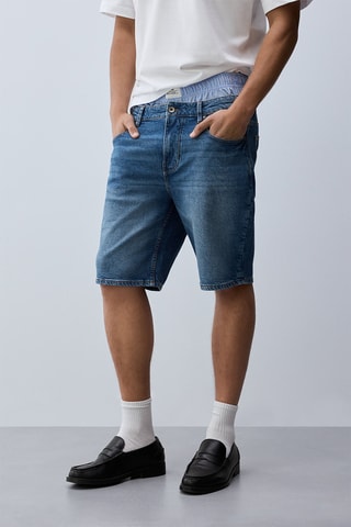 Bermuda slim en jean - Bleu