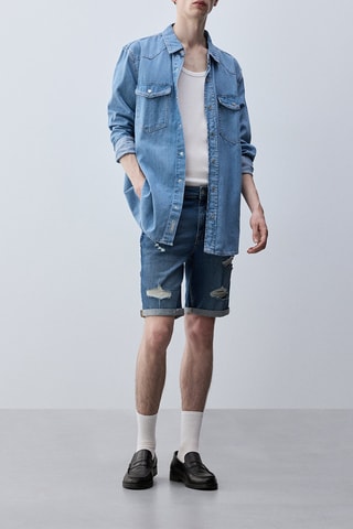 Bermuda skinny en jean - Bleu