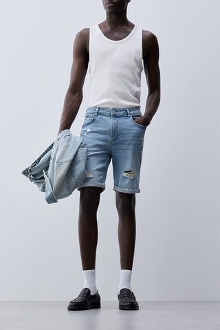 Bermuda skinny en jean - Bleu