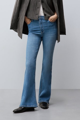 Jean flare taille haute - Bleu