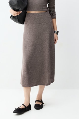 Jupe midi taille haute - Marron