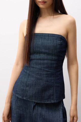 Top bustier en jean - Bleu marine