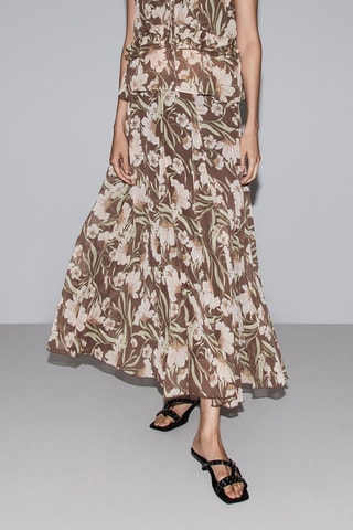 Jupe midi taille haute - Marron