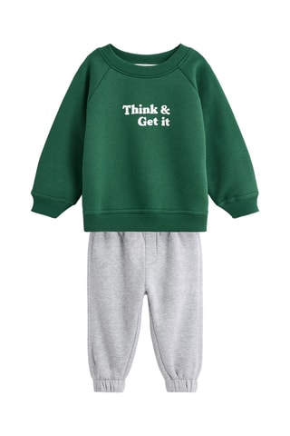 Felpa e pantaloni sportivi - Verde scuro e grigio chiaro melange