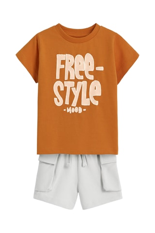 T-shirt et bermuda - Orange et gris clair
