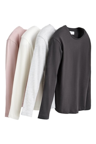 4 t-shirts - Blanc, gris clair chiné et rose