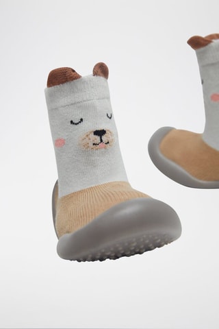 2 chaussons-chaussettes - Beige et vert clair