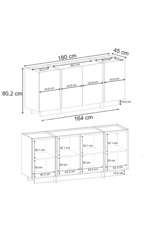 Buffet 4 portes - 180 x 45 x 80,2 cm