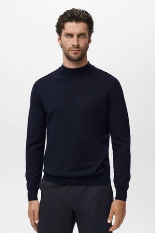 Pull col montant 100 % laine mérinos - Bleu