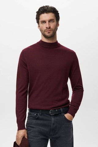 Pull col montant 100 % laine mérinos - Marron foncé