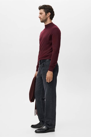 Pull col montant 100 % laine mérinos - Marron foncé