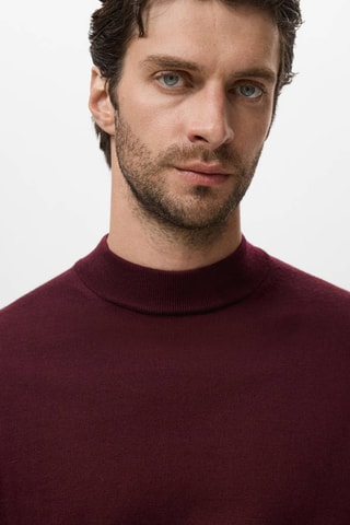 Pull col montant 100 % laine mérinos - Marron foncé