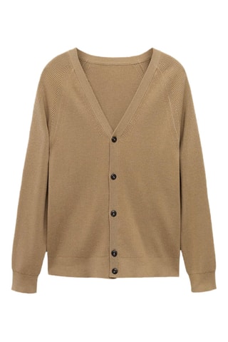 Cardigan maille côtelée boutons - Beige