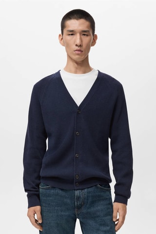 Cardigan maille côtelée boutons - Bleu