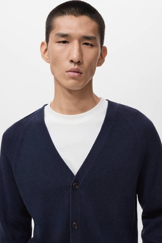 Cardigan maille côtelée boutons - Bleu