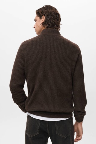 Pull-over maille côtelée col zippé - Marron