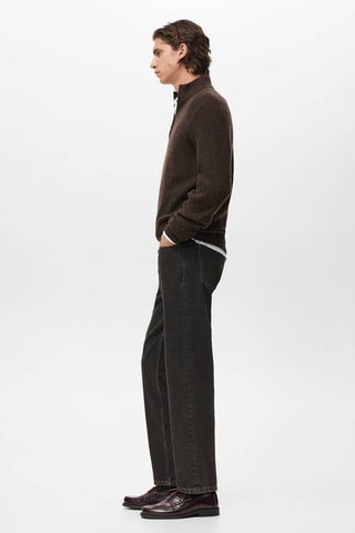 Pull-over maille côtelée col zippé - Marron